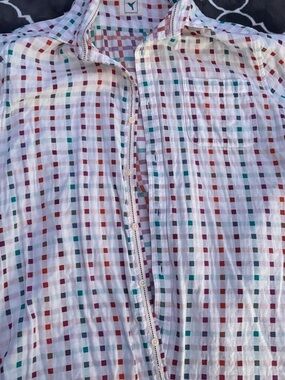 Lightweight White Multi-Color Check Button-Down Shirt - Women